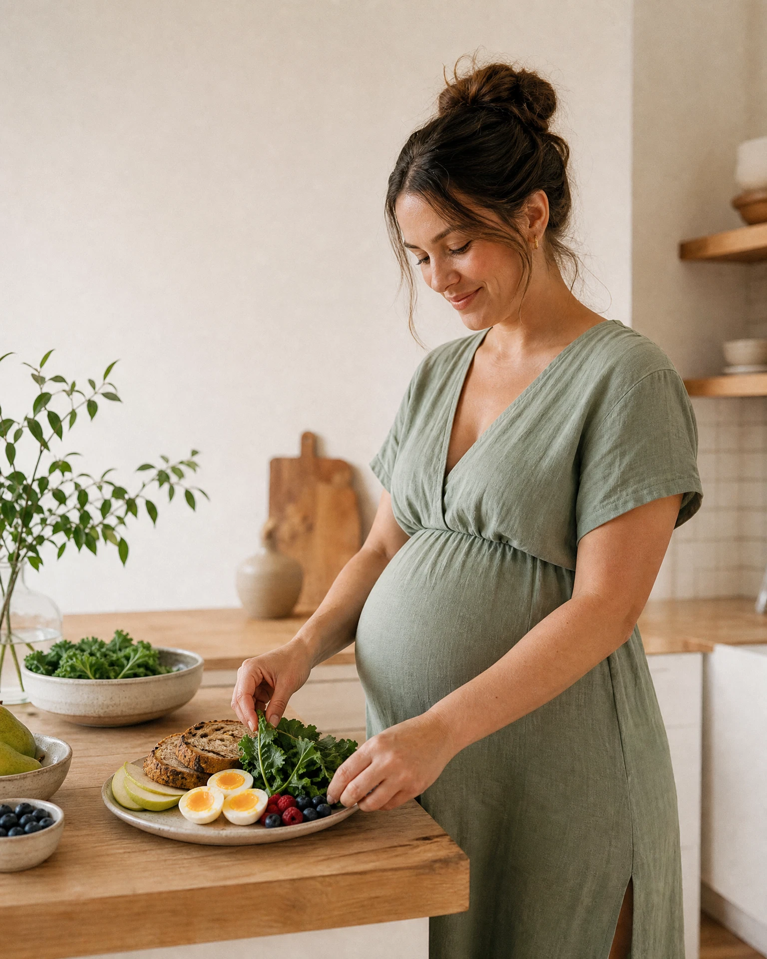 Woman preparing a nourishing meal as part of preconception nutrition planning